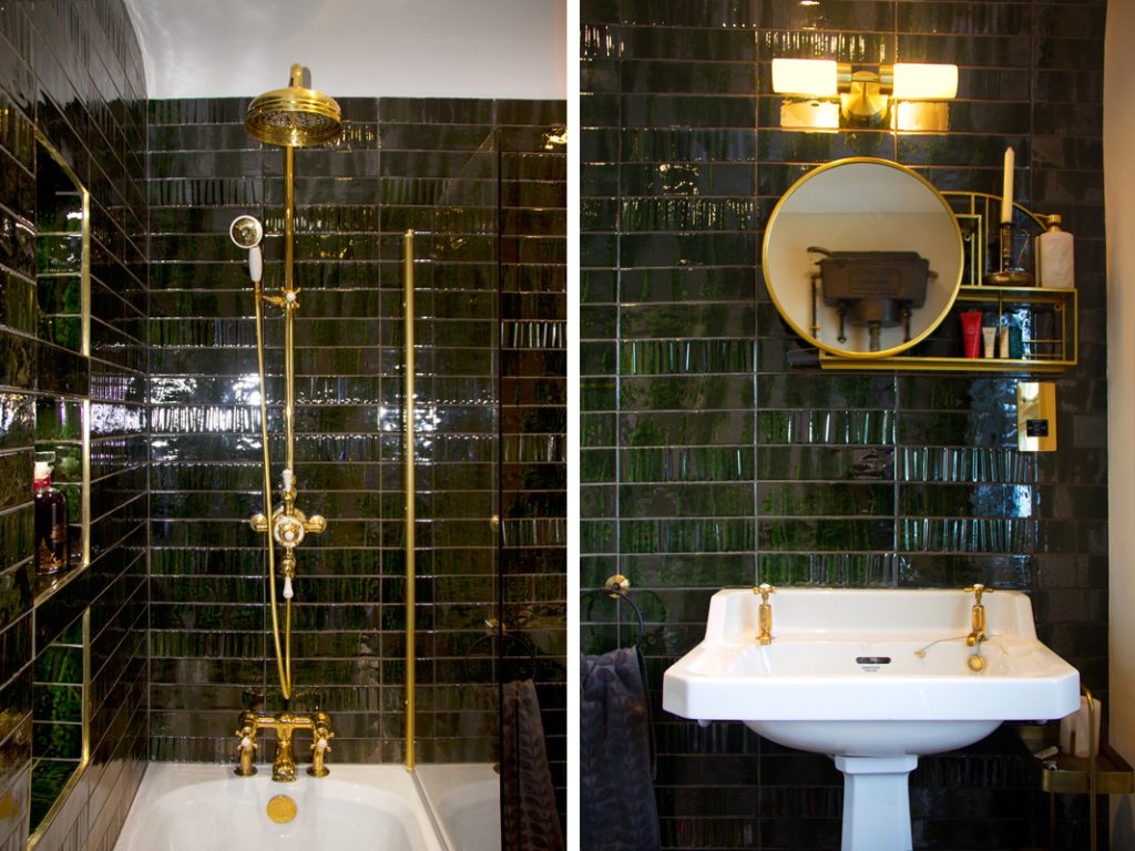 Photos of a shower and sink in a bathroom